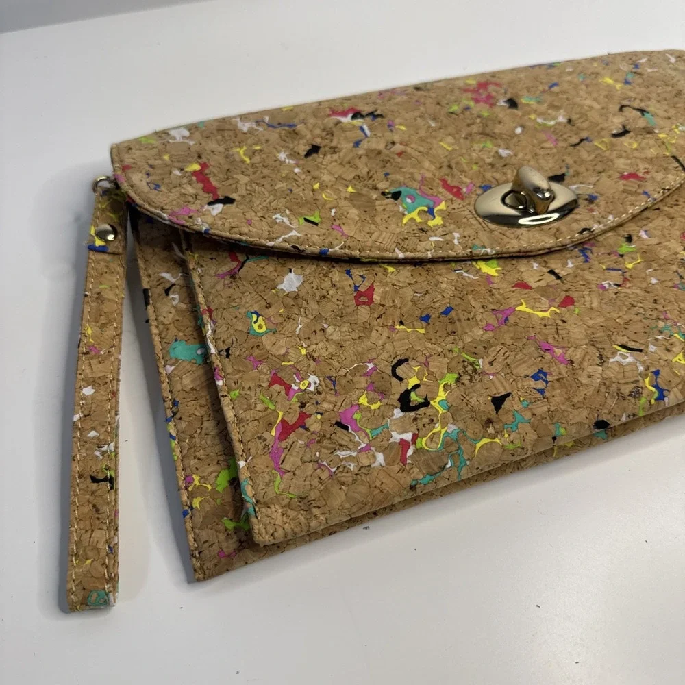 Genuine Memphis Cork Clutch Purse Confetti Print Eco Friendly